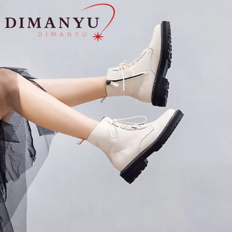 Ankle Boots Women 2026 Genuine Leather Women Booties Lace Up Winter Shoes Women Fur British Style Non-slip Girl Marton Boots