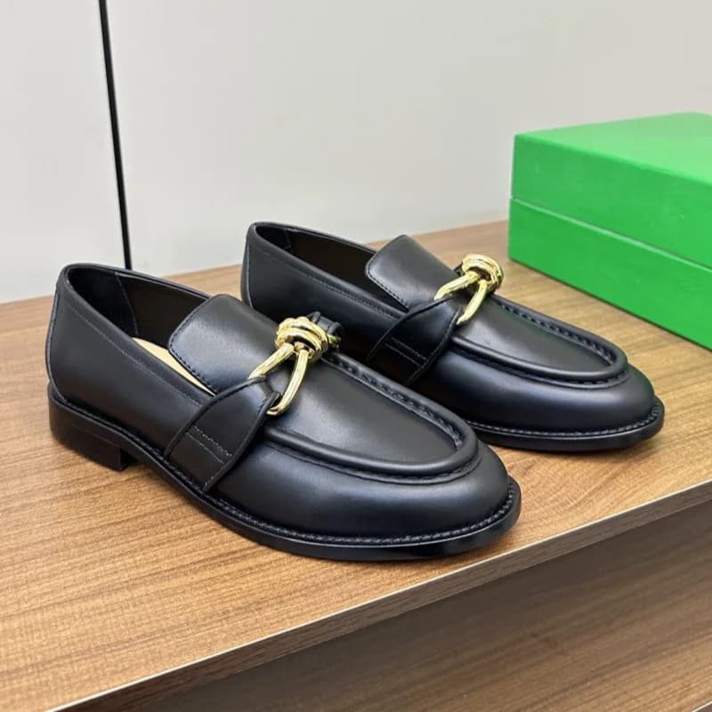 New Women's Loafer Shoes 2026 with Metallic Node, Men's Shoes British Style Genuine Leather, Unisex, Low, Leather, Big Sizes