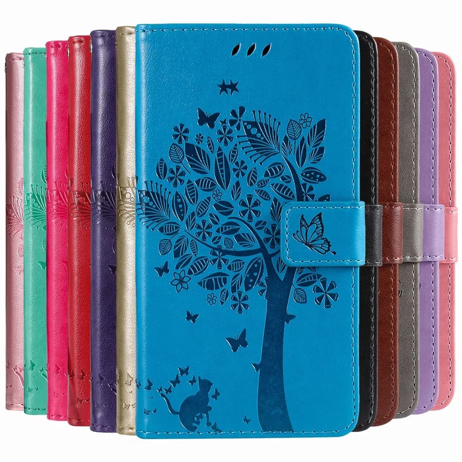 Custodia a Portafoglio Pop per Huawei P Smart 2018 2019 2020 2021 P8 P9 P20 P30 P40 Lite Pro 2017, con Design Gatto Carino e Albero, Slot per Carte, Cover Protettiva D