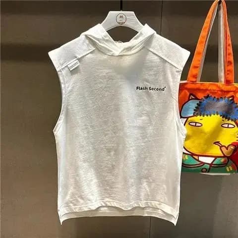 New Summer Sleeveless Hooded T-shirt Vest for Men Loose Fashion Brand Ins Vest Short-sleeved Sports Plus Size Top Trendy