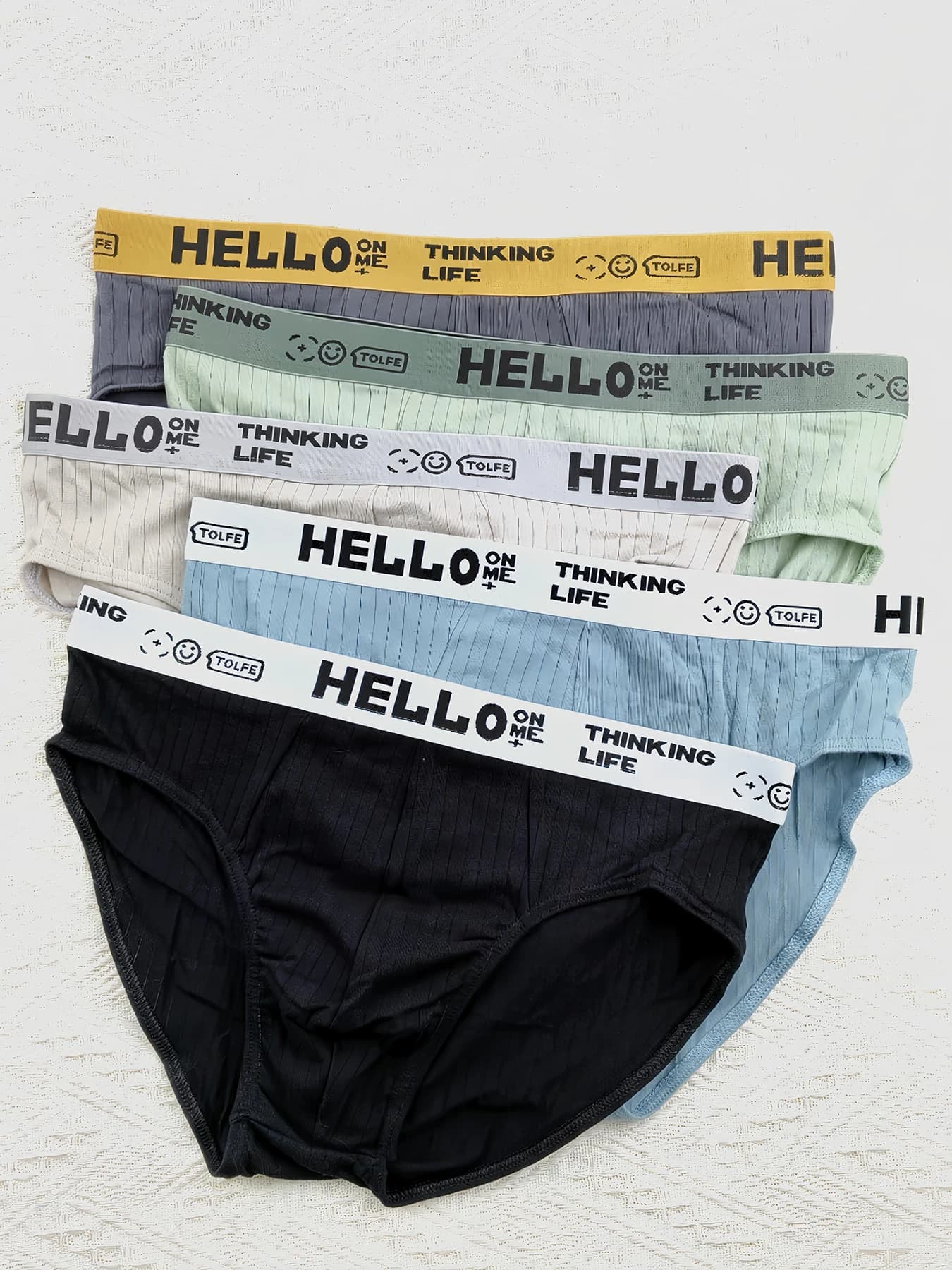 Confezione da 5 slip da uomo in cotone con cintura HELLO e design strutturato per biancheria intima comoda