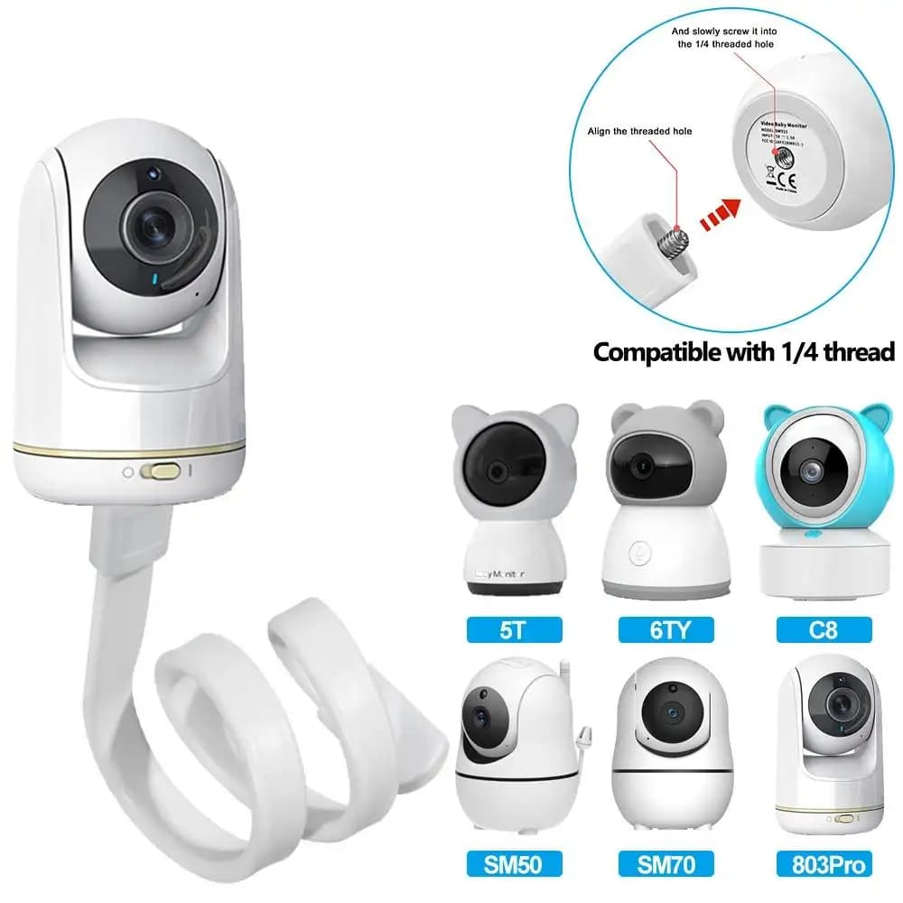 Supporto Flessibile per Baby Monitor, Staffa per Telecamera Neonato Senza Foratura, Supporto per Asta Culla Adatto per Telecamere con Filettatura M6 VB803Pro SM50