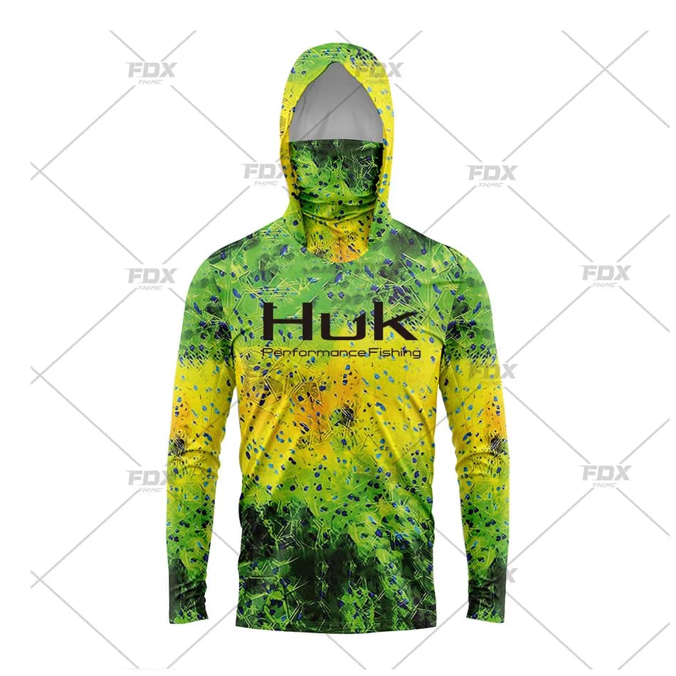 HUK Pesca Nuove camicie da pesca Upf 50 Manica lunga con cappuccio Copertura per il viso Camisa Pesca Top Protezione UV Pesca Maschera per il viso Vestiti