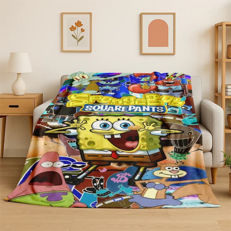 Coperta in Flanella Cartoon S-SpongeBob Patrick Star, Morbida e Calda, per Camera da Letto, Soggiorno, Viaggi, Campeggio, Picnic, Bambini