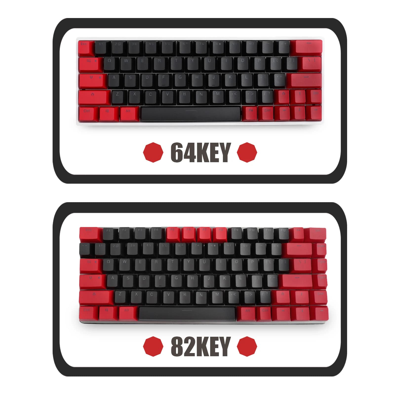 Keycaps PBT Red and Black, OEM Profile, Double Shot, Retroilluminati per Tastiere Meccaniche 64 e 82 Tasti MX