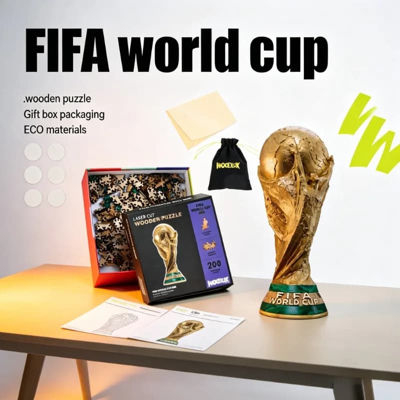 Puzzle in Legno Ufficiale FIFA a Tema Coppa del Mondo 6.4*15.7in, Oggetto da Collezione per Tifosi di Calcio, Decorazione Murale per Casa, Regalo per le Feste