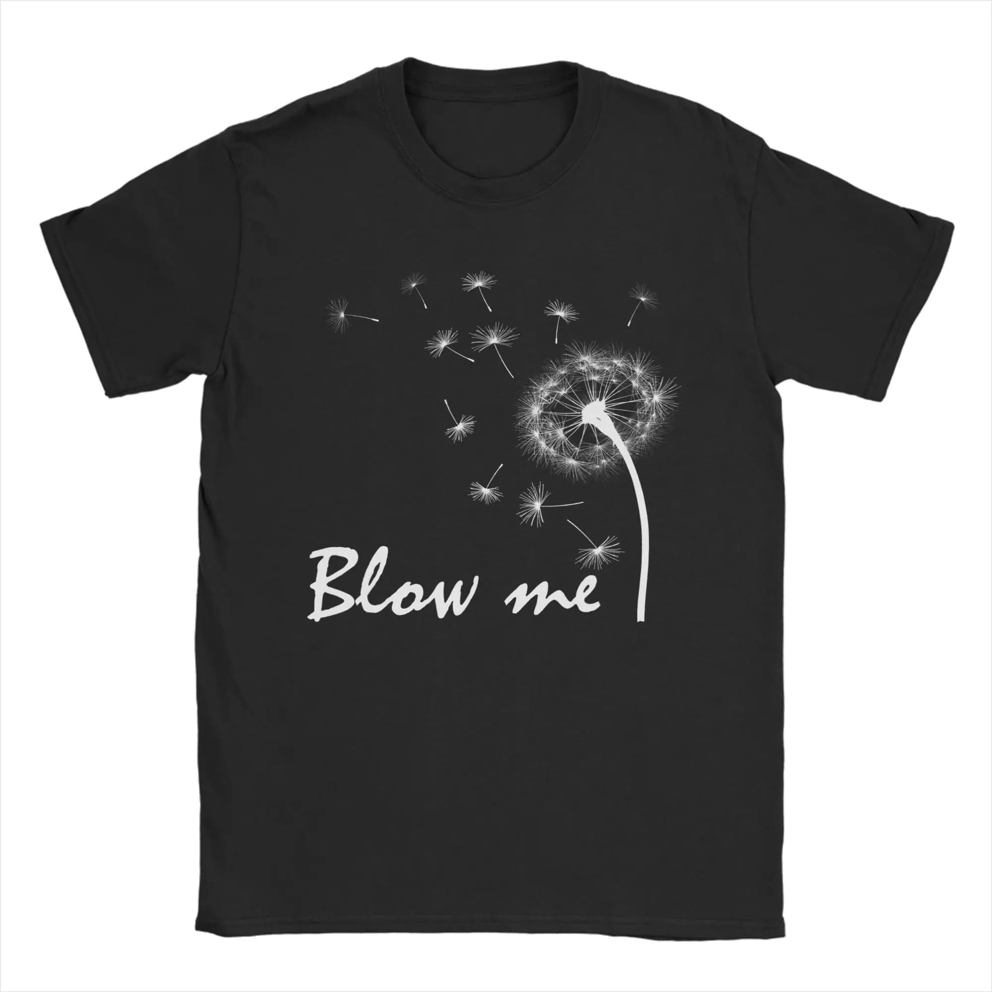 Men's T-shirt in pure cotton short sleeves with funny print in the shape of a dandelion flower and flying grass ball, crew neck
