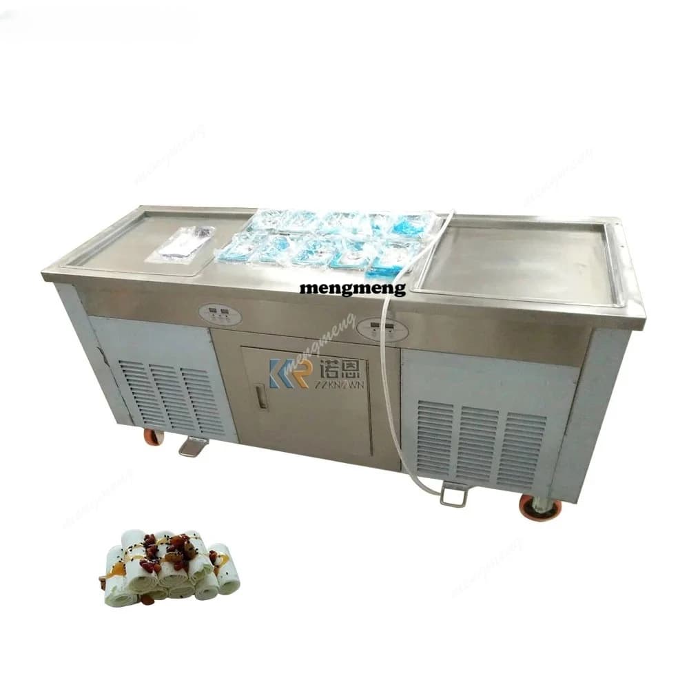 Pentole quadrate doppie Frittura Yogurt Macchina per gelato arrotolato Macchina per gelato fritto elettrica Macchina per ghiaccio a rotolo fritto per ristorante
