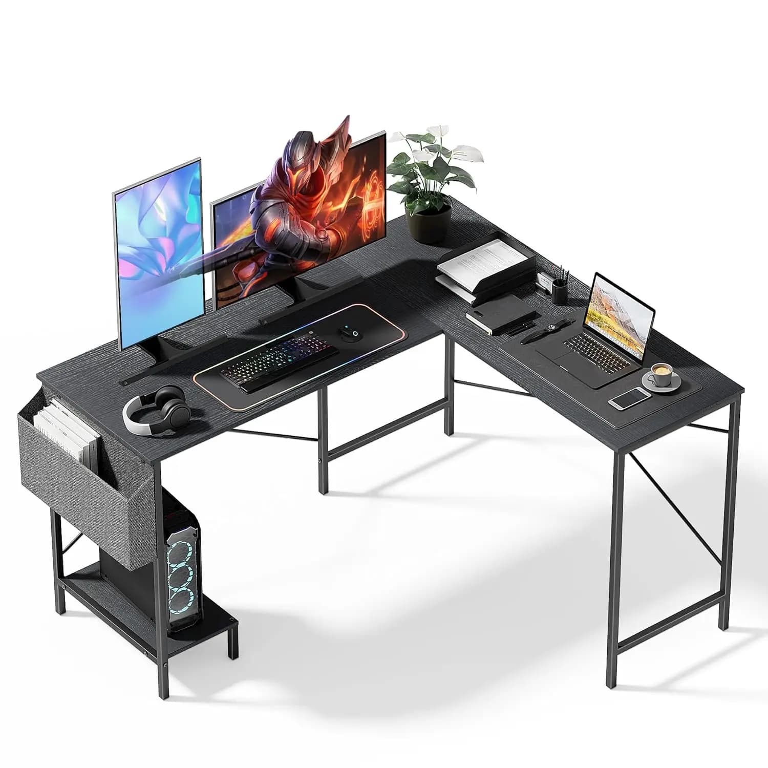 Scrivania da Gaming a L 50 Pollici, Tavolo da Lavoro PC Angolare Reversibile, Piano in Legno, Struttura in Metallo, Supporto CPU, per Casa e Ufficio, Personalizzabile