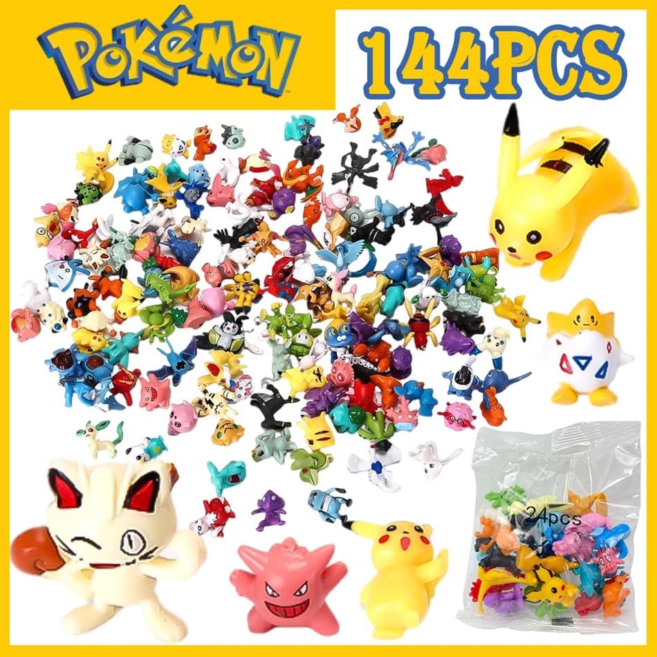 144 Pezzi/Lotto Mini Figurine Pokémon Pikachu, Giocattoli per Bambini 2-3cm, Statuette Kawaii in PVC, 6*24 Pezzi, Vendita all'Ingrosso