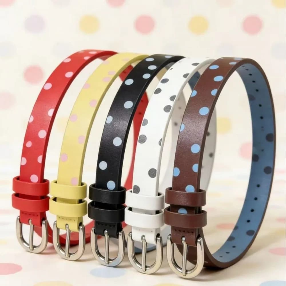 Contrasting Color Polka Dot Belt Polka Dot Pattern High-End Design Designer Leather Belt Adjustable Fit Leather Material