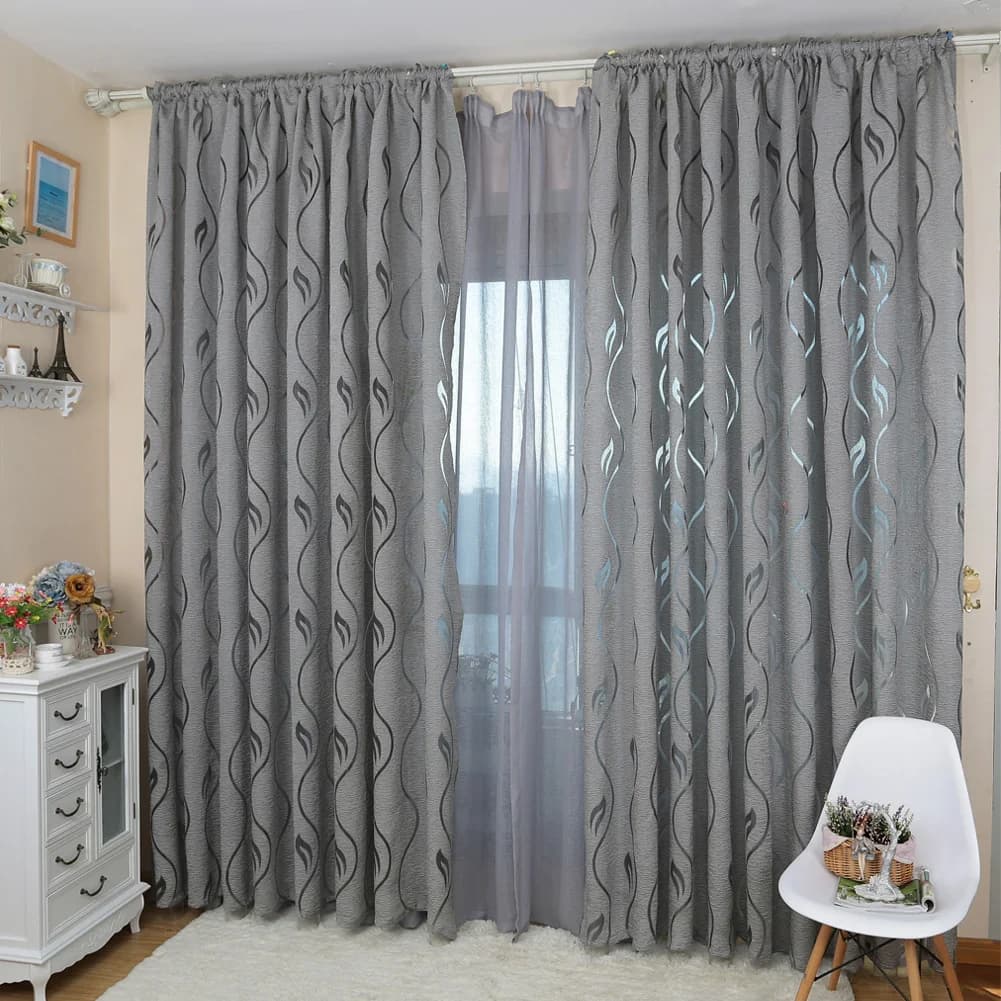 Grey jacquard curtains for living room Foam gauze fabric Excavated leaves Designer Curtain gray House decorations 1 piece