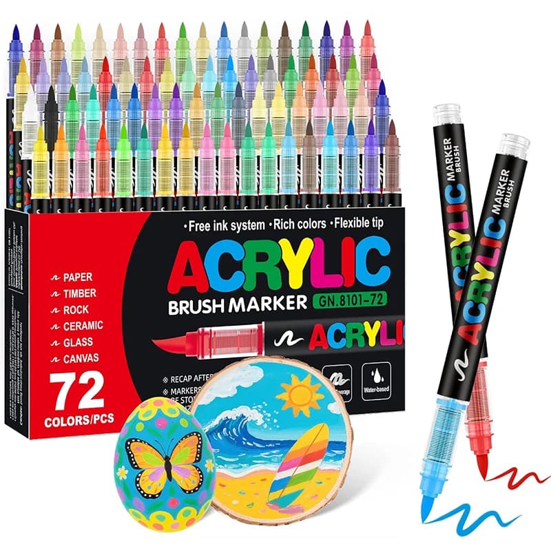 Pennarelli Acrilici 12-72 Colori, Punta Morbida a Pennello, Grande Capacità d'Inchiostro, per Pittura su Vetro, Roccia e Fai da Te