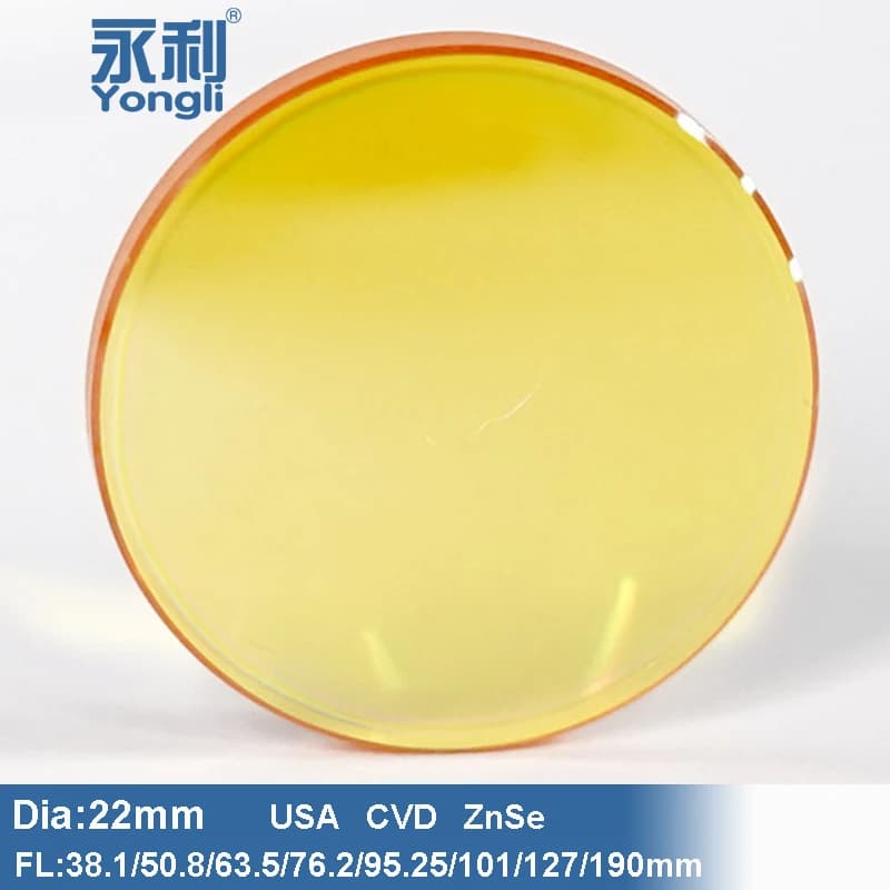 Lente di messa a fuoco Yongli USA CVD ZnSe Diametro 22 mm Opzioni FL da 38,1 mm a 190 mm per parti di precisione per macchine da taglio per incisione laser CO2