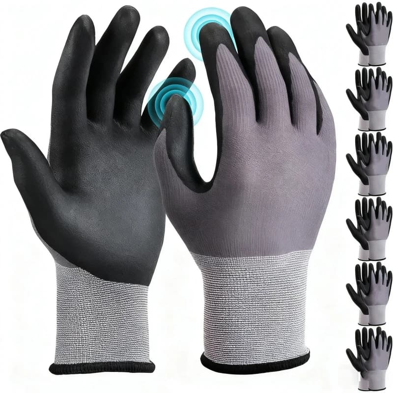 12/6PCS Guanti da lavoro di sicurezza MicroFoam Rivestito in nitrile Antiscivolo Guanti in nylon lavorato a maglia senza cuciture per uomo Assemblaggio Giardino Lavoro automatico