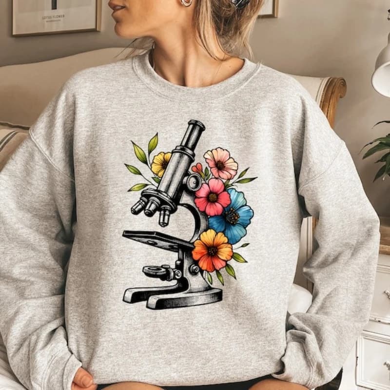Felpa per microscopio floreale Felpa con cappuccio per biologia Regalo per insegnanti di scienze Lab Tech Felpa con cappuccio autunnale e invernale Microbiologia Mantieni calde le magliette