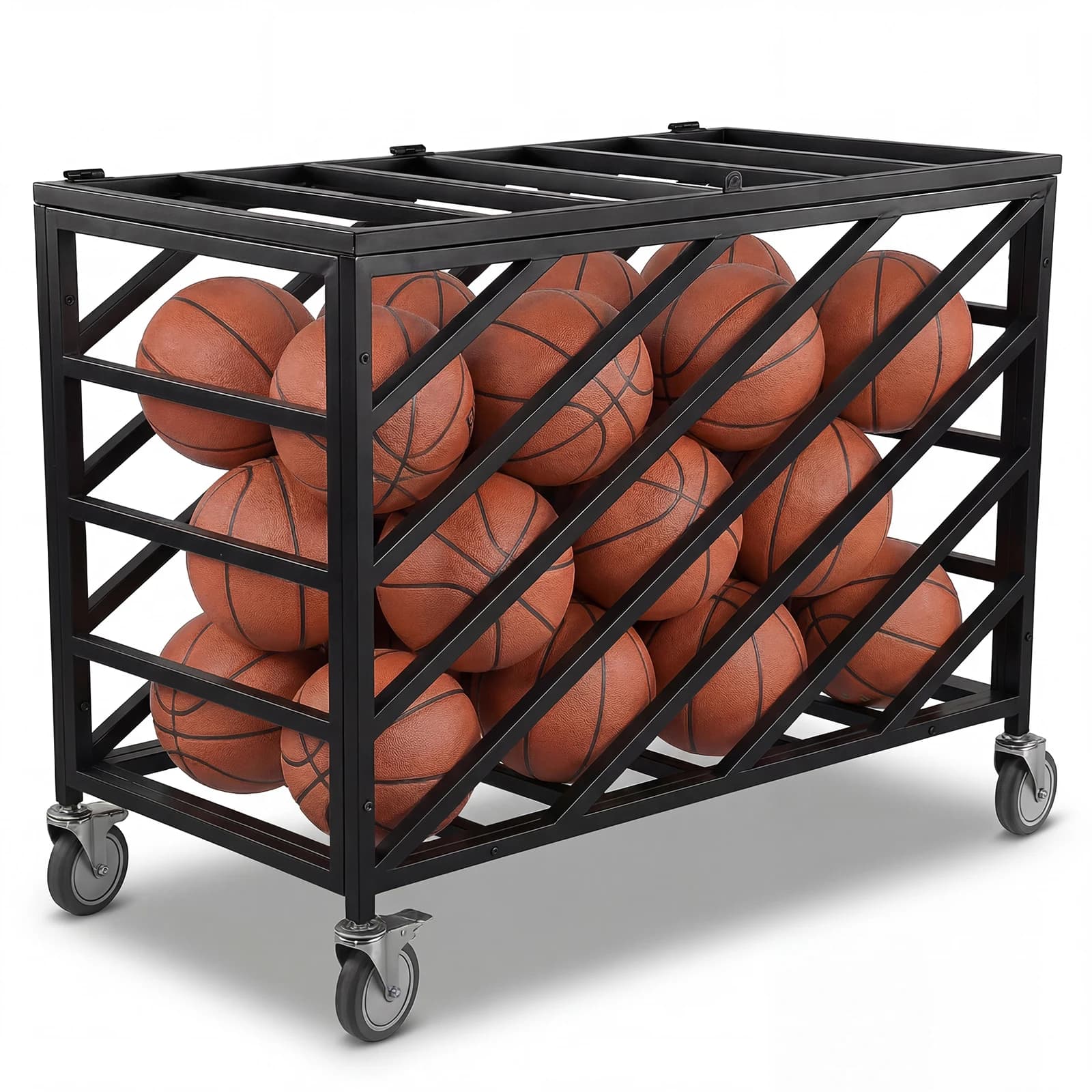 Gabbia per Palloni con Ruote, Porta Palloni da Ginnastica con Coperchio Bloccabile per Pallavolo, Palestra, Calcio, Parco Giochi