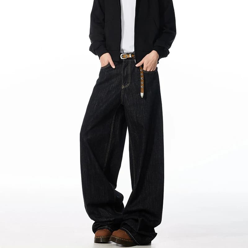 Jeans coreani casual a gamba larga per uomo e donna Pantaloni larghi a gamba dritta Pantaloni a coltello curvo Jeans neri