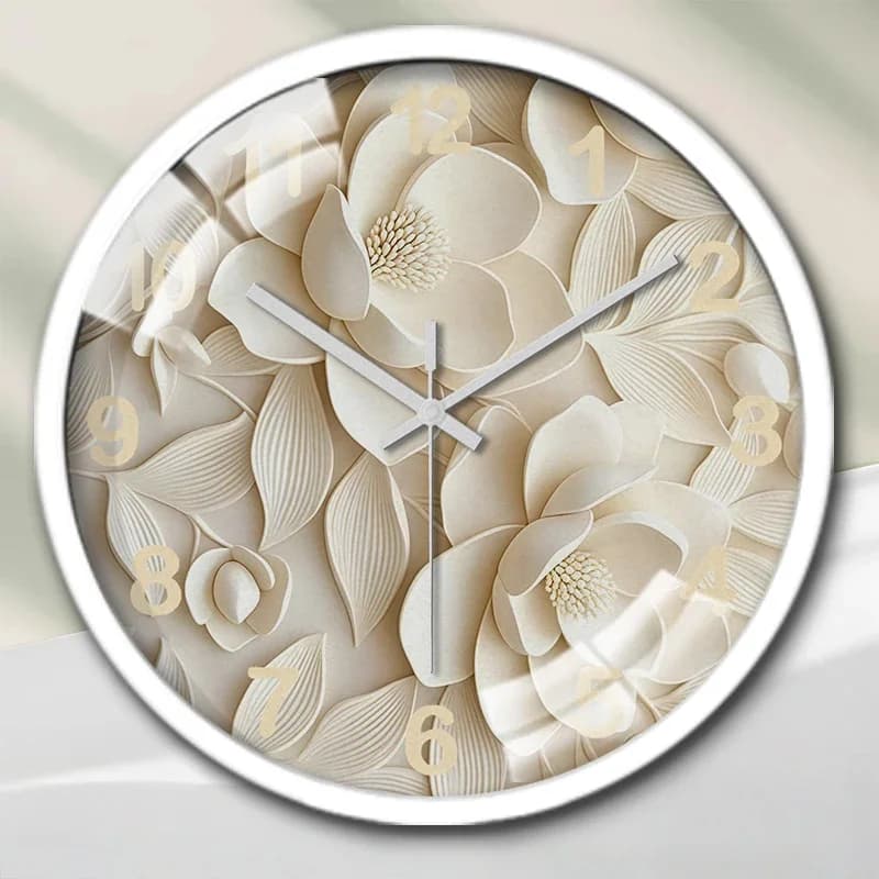 Orologio da parete rotondo silenzioso con fiori di magnolia, adatto per soggiorno, scuola, studio, camera da letto, regali per bambini.