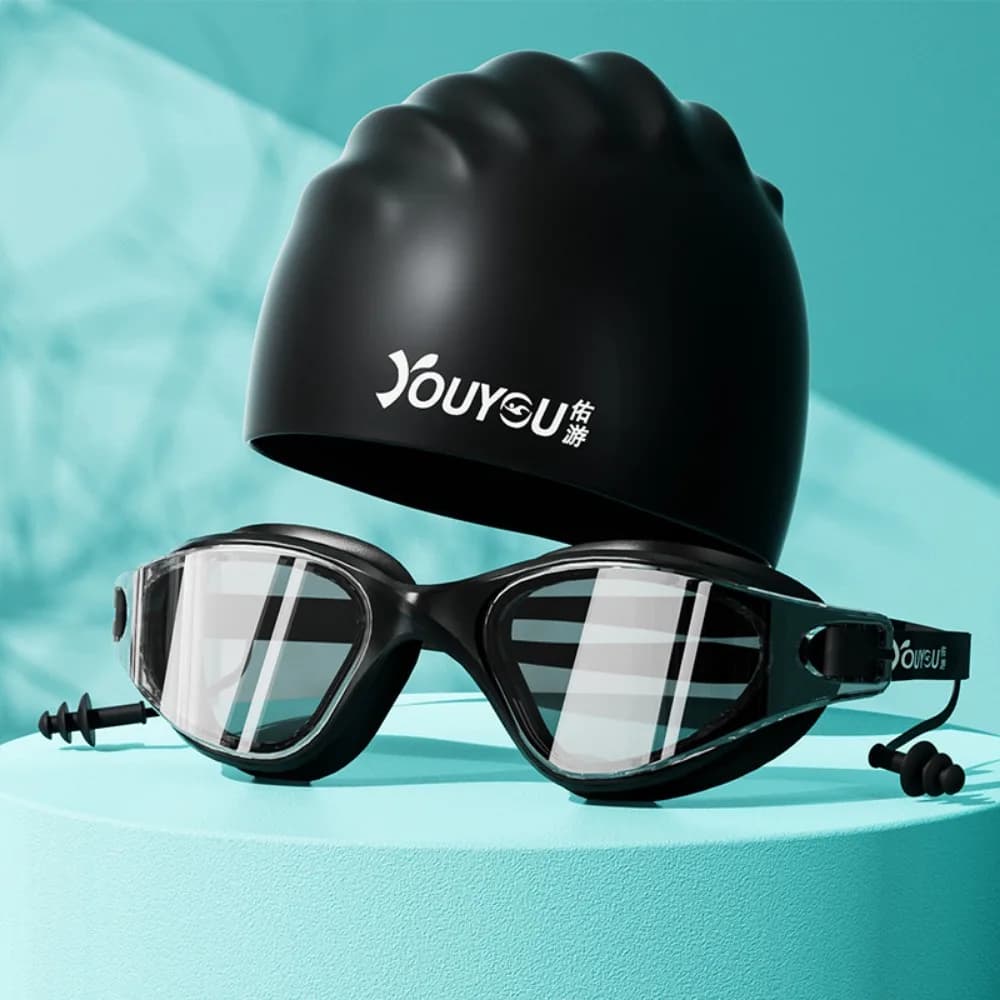 Occhialini da nuoto per adulti antiappannamento Set con clip per naso con tappi per le orecchie Cuffia da nuoto in silicone Occhiali da sub ultraleggeri morbidi estivi