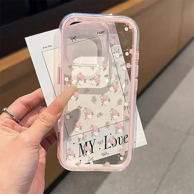 Green Leaves Pink Flower 2in1 Clear Soft TPU Phone Case For iPhone 17 Pro Max Case 15 16 14 13 12 11 Pro 17 Air X XS XR 16 Cover