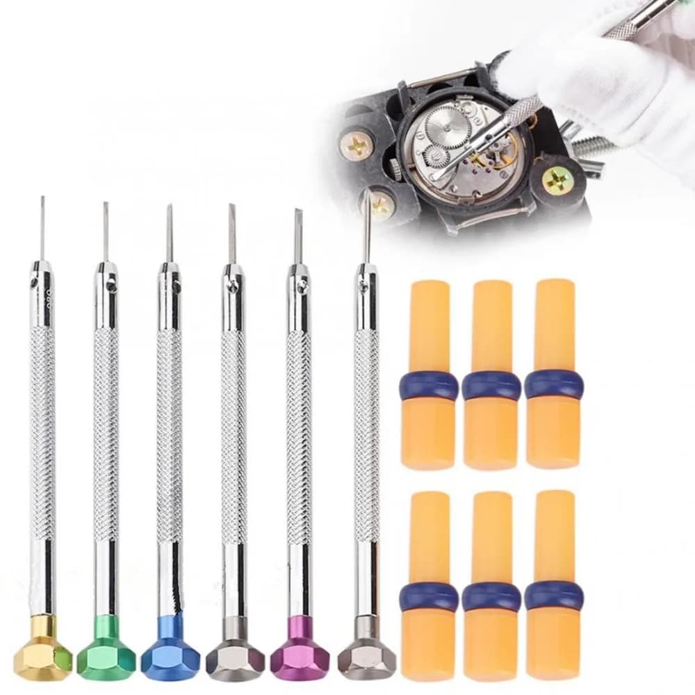6Pcs Precision Screwdriver Set 0.8-1.6mm Flathead & Phillips, Steel Repair Tool Kit with 6 Extra Blades for Watch Electronics