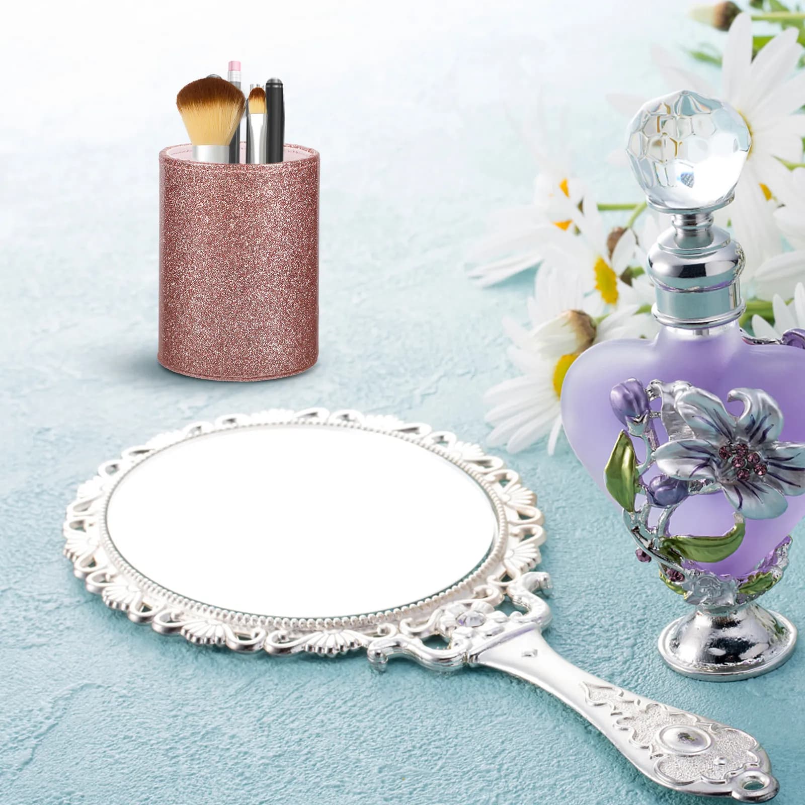 Rose Gold Desk Organizer PU Makeup Brush Holder Small But Large Capacity Storage Bucket for Lipstick Toothbrush