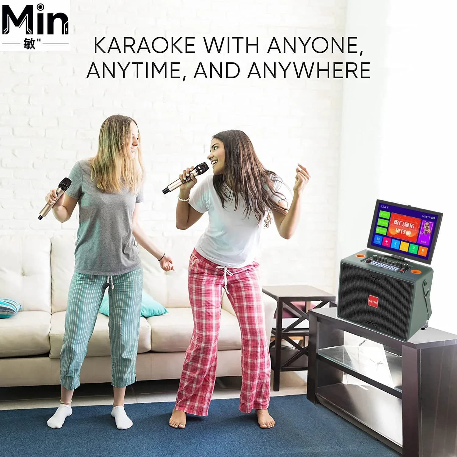 Metrn Lettore KTV con Schermo Touch da 14,1 Pollici | Macchina per Karaoke Android a Doppio Sistema da 200W