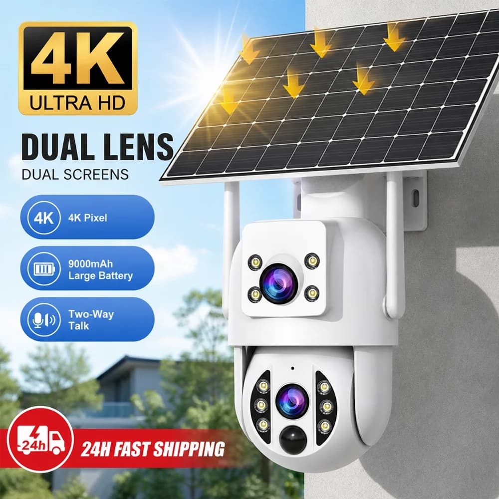 JOOAN 4K 6MP WiFi Surveillance camera Solar external CCTV camera with solar panel Dual lens PTZ IP Cam Security Protection