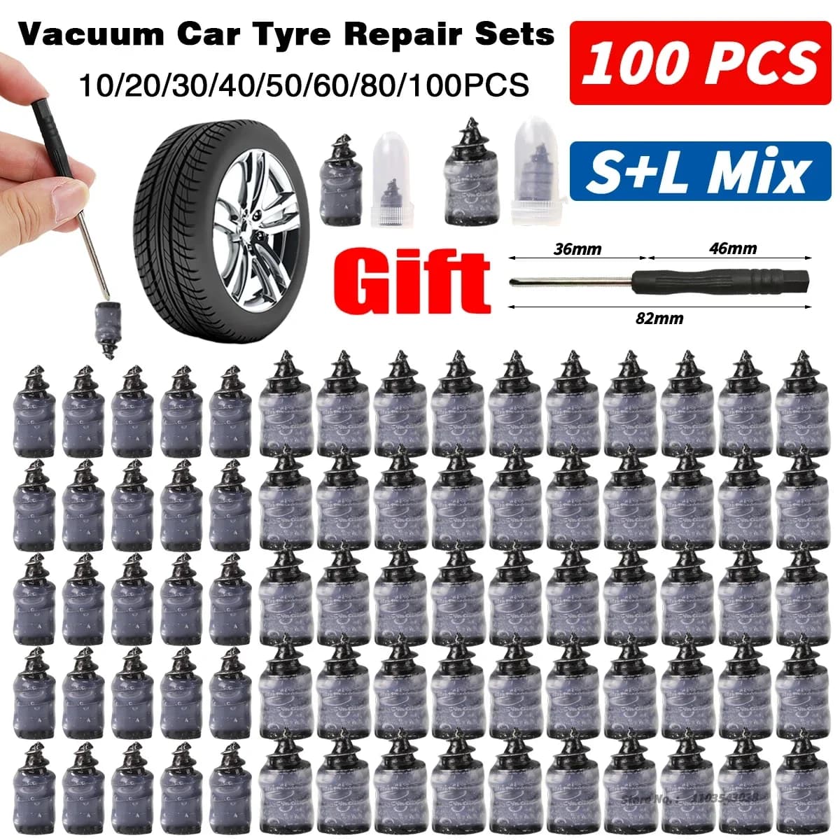 Kit di Riparazione Pneumatici Tubeless 10-100 Pezzi, Viti per Forature, Accessori per Moto, Riparazioni Ruote, Patch per Auto