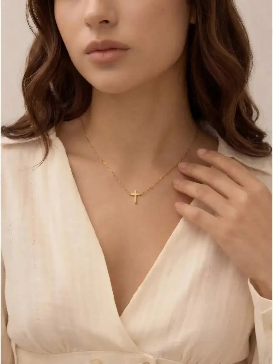 Collana con ciondolo a croce minimalista per donna, gioielli da indossare tutti i giorni in acciaio inossidabile