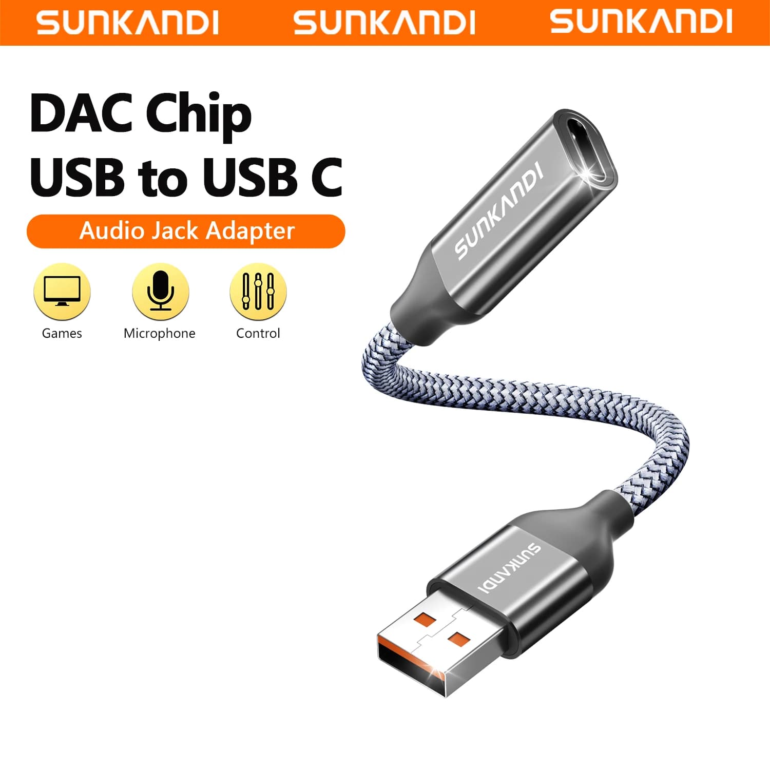 SUNKANDI Adattatore audio USB a USB C femmina Scheda audio per laptop, PC, disco flash, microfono