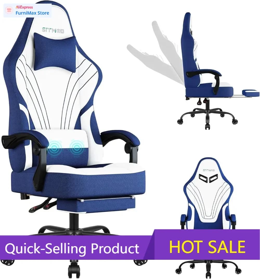 Promozione a tempo limitato: Sedia da gaming ergonomica con poggiapiedi, supporto lombare massaggiante, rotazione a 360° ° Girevole e regolabile in altezza per adulti