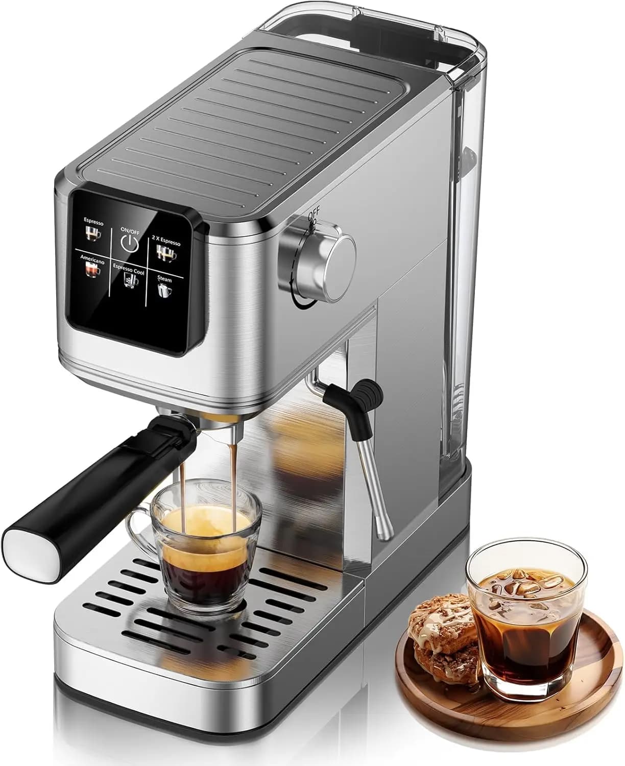 Touch Screen 20 Bar Espresso Machine – Stainless Steel Coffee Maker with Hot & Iced Functions, Rapid Cold Brew, Milk Frother, Wa