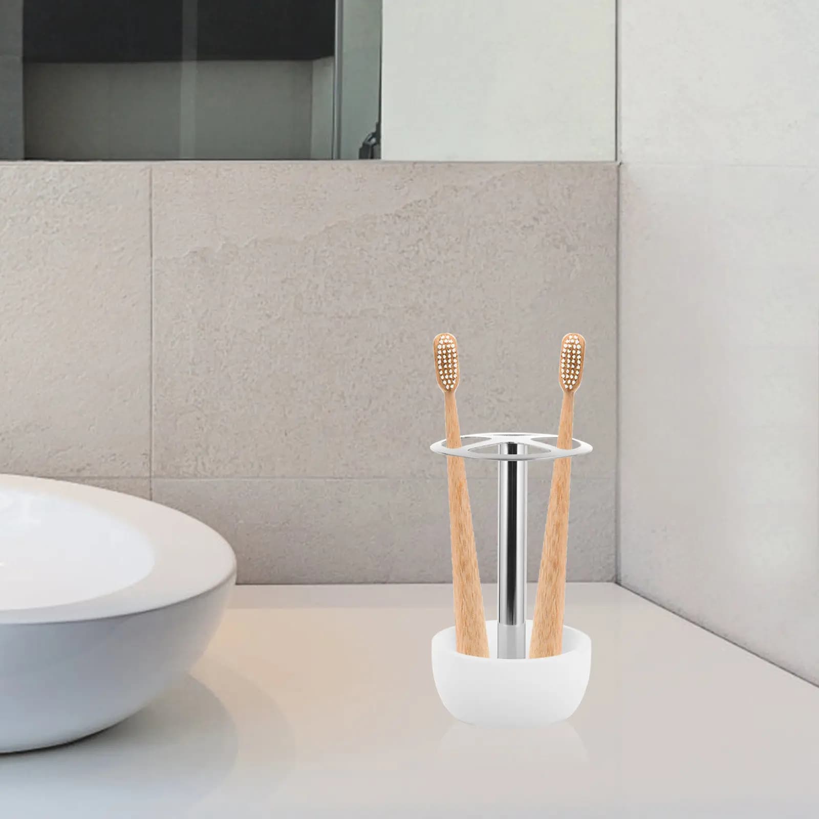Portaspazzolino da Tavolo in Acciaio Inossidabile, Compatto e Multifunzionale, Supporto per Spazzolini e Dentifricio per Bagno e Casa