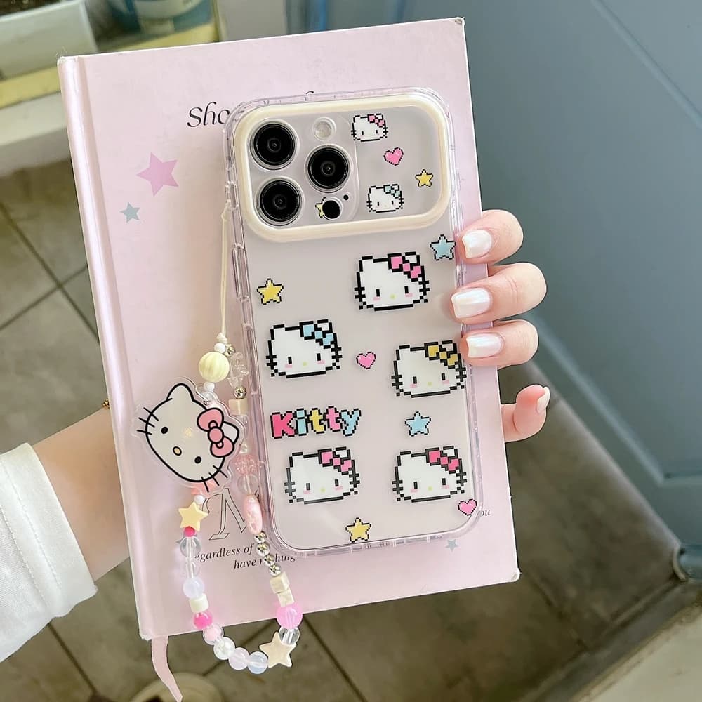 Fashion Cute Cartoon Sanrio Pixel Hello Kittty Phone Case For iPhone 17 Pro 16 15 14 13 Pro Max Shockproof Hard Acrylic Cover