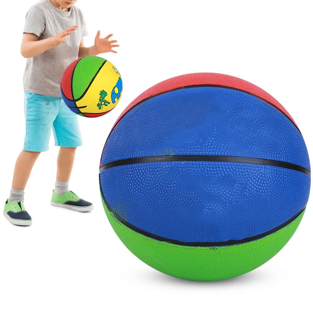Mini Pallone da Basket in Gomma Morbida per Bambini 1-5 Anni - Palla Rimbalzante Sicura con Stampa Cartone Animato, Palla da Allenamento Resistente all'Usura per Bambini