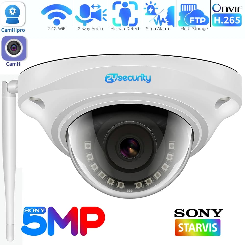 5 MP Dome Wifi IP Camera Anti-vandalism Humanoid Detection CCTV Camera Onvif SD Card H.265 Camhipro video audio surveillance cameras