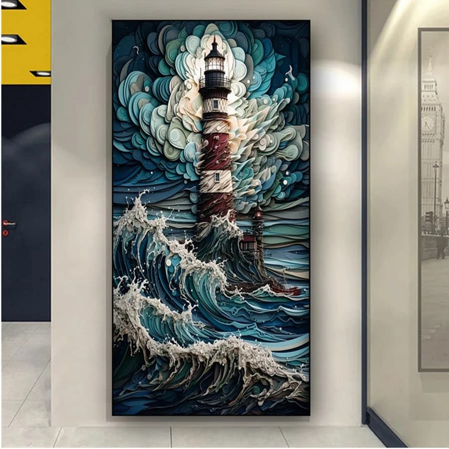 Large Size Lighthouse Landscape Diamond Mosaic Jewelry Cross Stitch 5D Diy Diamond Painting New 2025 Sea Wave Home Decoration