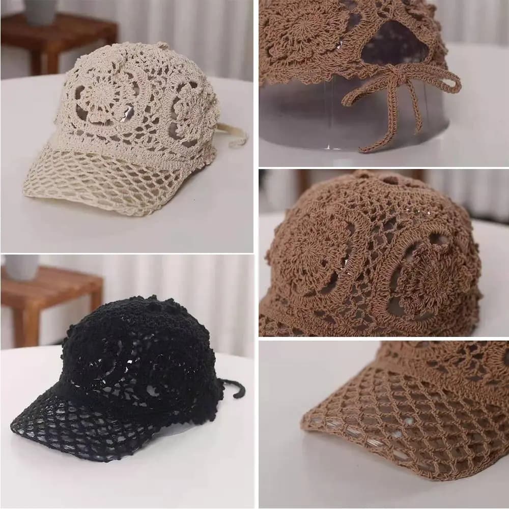 Thin Hollow Hollow Hook Flower Hat Luxury Design Simple Style Ladies Peaked Cap Floral Pattern Casual Wear Floral Peaked Cap