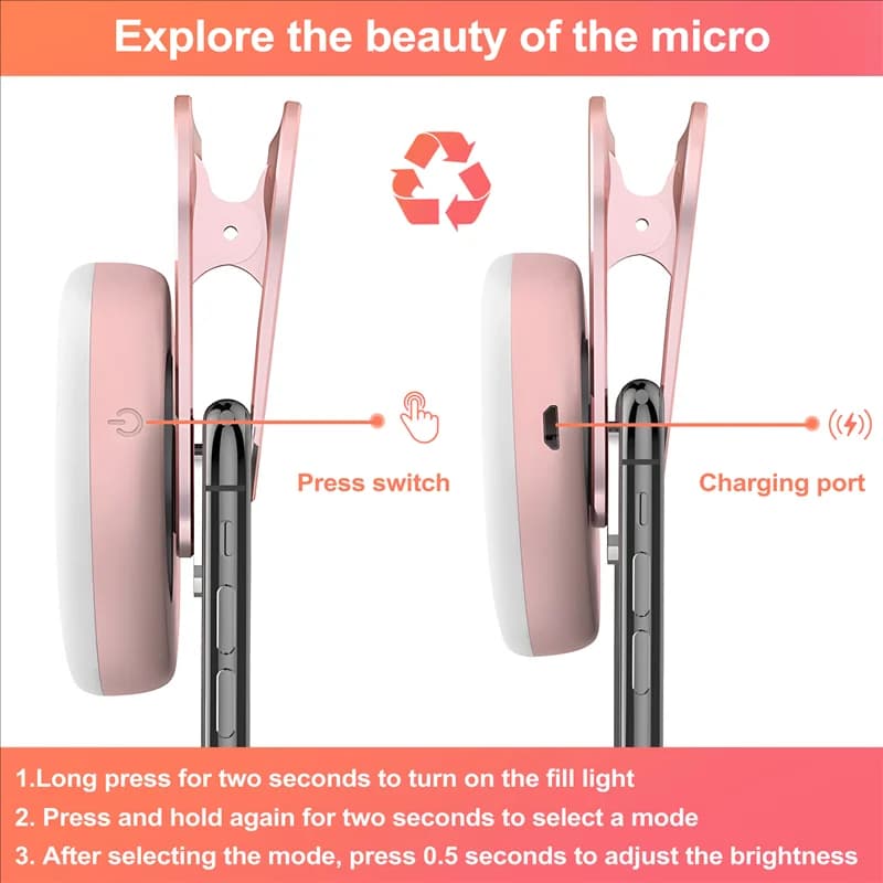 LED Phone Lens Selfie Ring Light Mobile Phone Fill Light HD Macro Dimmable Lamp Beauty Ringlight