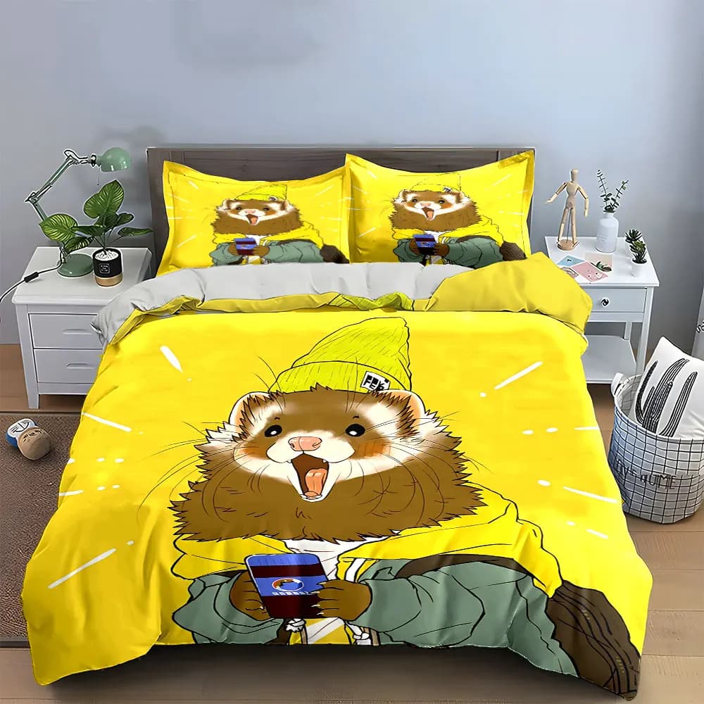 Set Decorativo con Stampa Animali Cartoon, Set Biancheria da Letto con 1 Copripiumino e 2 Federe, Singolo, Matrimoniale, King, Queen, Regalo