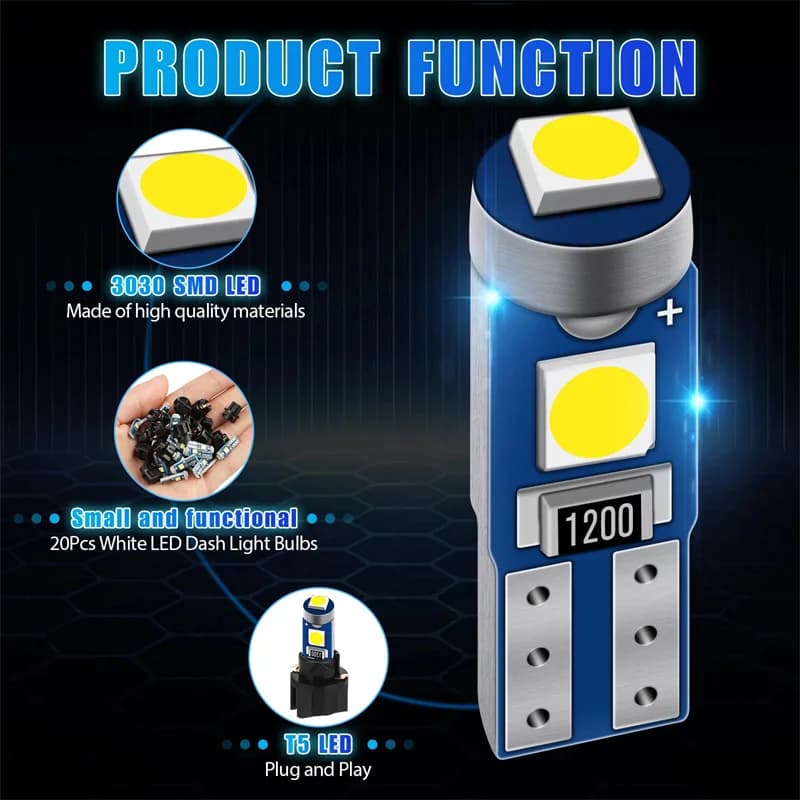 NUOVA OFFERTA: 20 Pezzi LED Canbus T5 58 74 286 W1.2W 3030 3SMD 12V, Lampadine LED a Cuneo per Cruscotto e Pannello Strumenti Auto