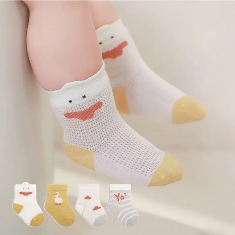 4 Pairs a Lot 0-8Y MILANCEL New Summer Kids sweet Socks Baby Thin Style Mesh Breathable Socks Girls Cartoon Duck Socks