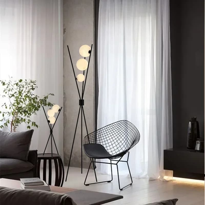 Artpad Nordic Black Floor Lamp Sofa Living Room Decoration Floor Light Tripod 3D Moon Lamp Shade Standing Lamp Room Decor