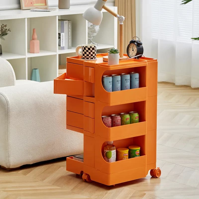 Rotating Plastic Nightstand Cabinet, Nordic Makeup Organizer Shelf,Multi Layer Bedroom Storage Tower, Creative Vanity Side Table