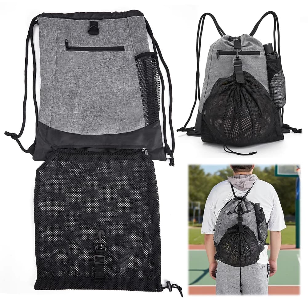 Drawstring Basketball Backpack with Detachable Mesh Bag Foldable Soccer Backpack Large Capacity Volleyball Baseball Yoga Bag