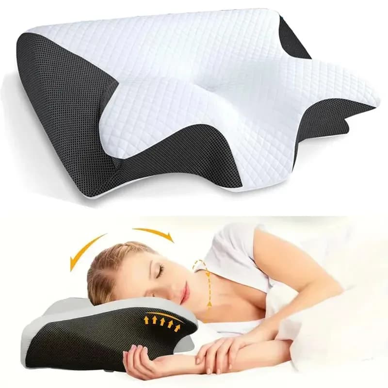 Cuscino per Dormire a Forma di Farfalla in Memory Foam – Supporto Cervicale Ortopedico con Rimbalzo Lento e Massaggio al Collo per un Riposo Confortevole