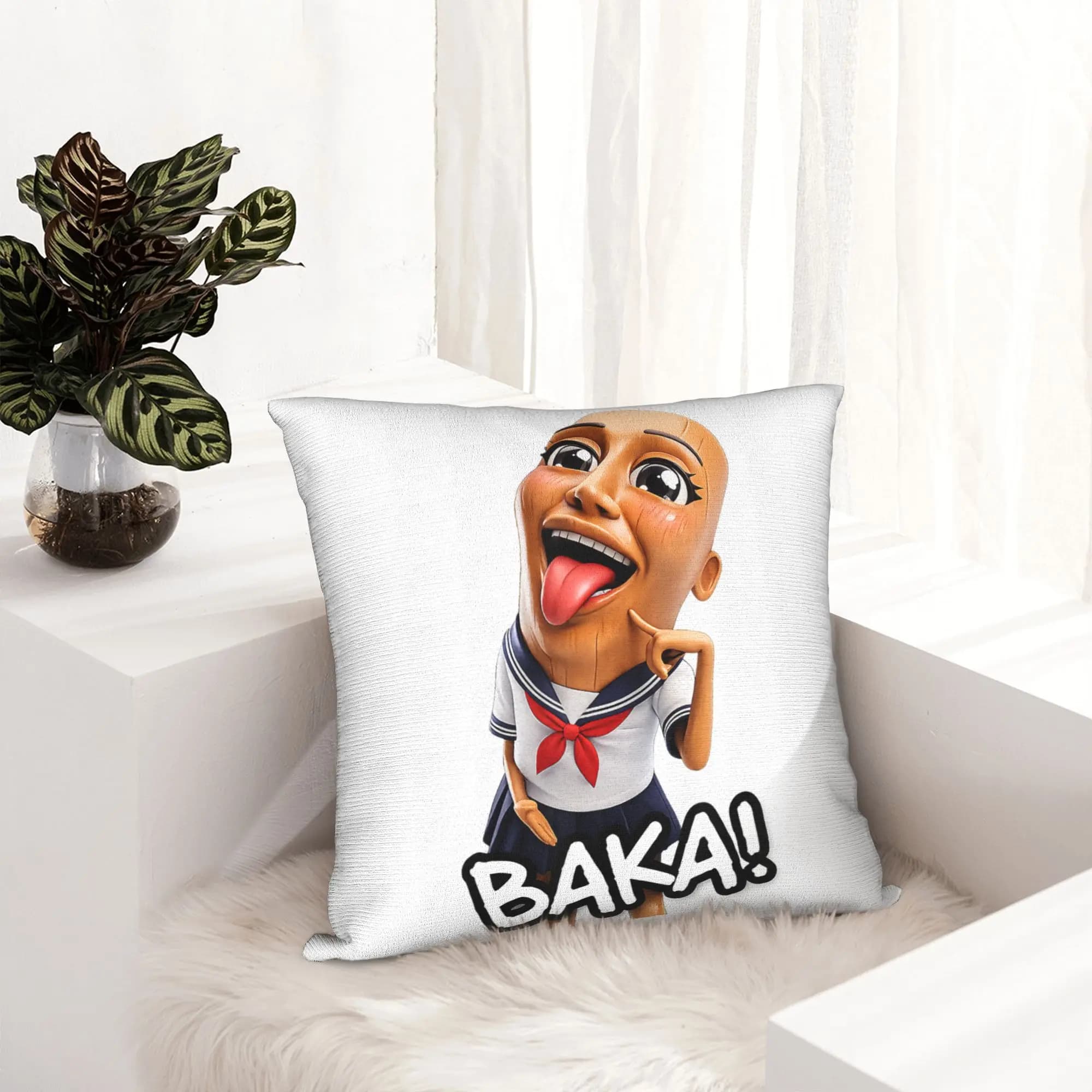 Baka Tung Sahur Funny Anime Brainrot Meme Pillowcase Printed Cushion Cover Decor Pillow Case Cover Sofa Square