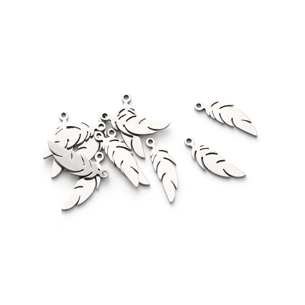 20pcs Stainless Steel Leaf & Feather Shape Charms Silver Alloy Small Pendants for DIY Necklace Earrings Jewelry Making
